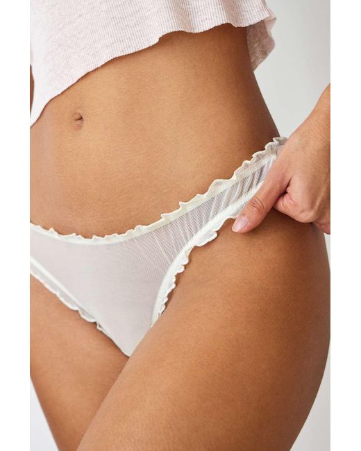 Out From Under White Kiss Me Embroidered Mesh Thong