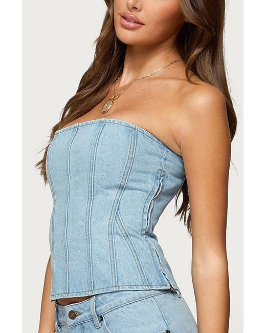Edikted Blue Camelia Strapless Denim Corset