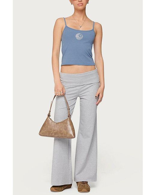 Edikted Blue Petite Wide Leg Fold Over Pants