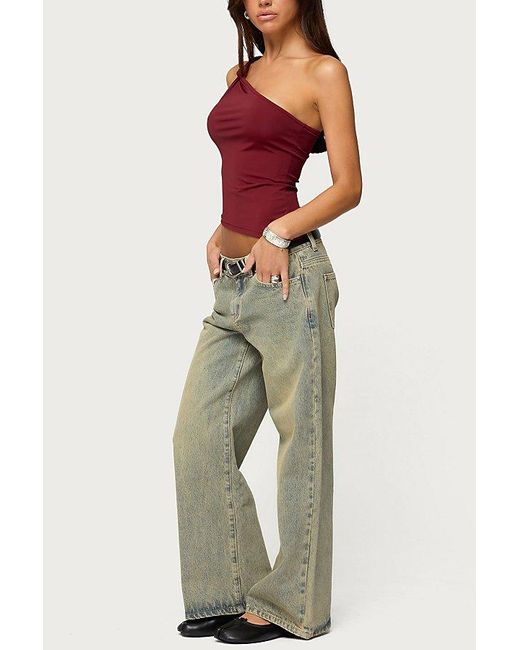 Edikted Red Knotted One Shoulder Asymmetric Top