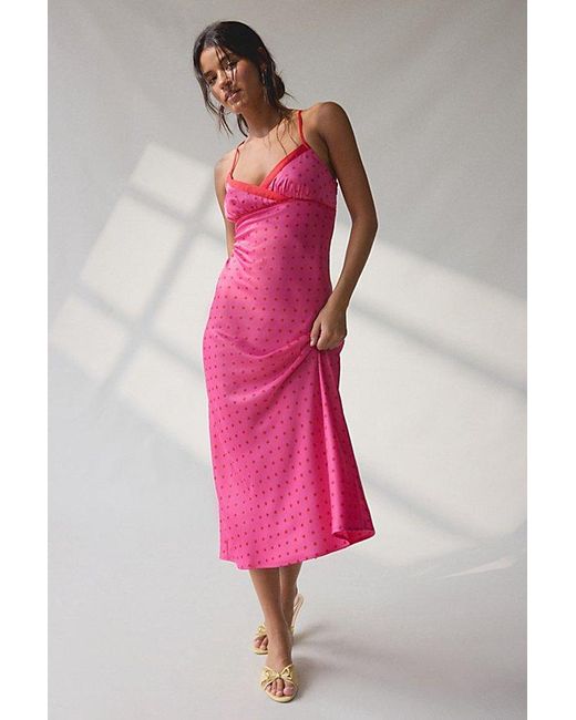 Kimchi Blue Pink Slip It On Tie-Back Satin Midi Dress