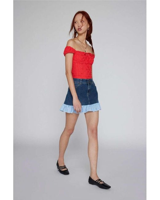 Kimchi Blue Red Anais Off-the-shoulder Broderie Top