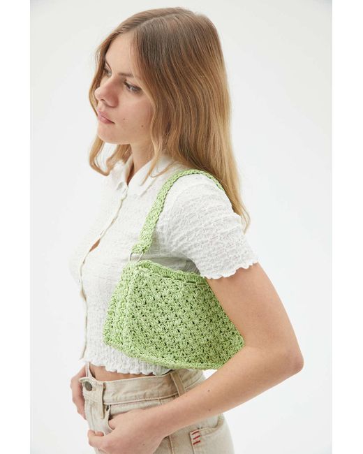 Urban Outfitters Green Uo Penny Crochet Baguette Bag