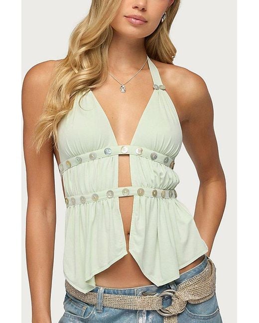 Edikted Green Izora Button Split Front Top