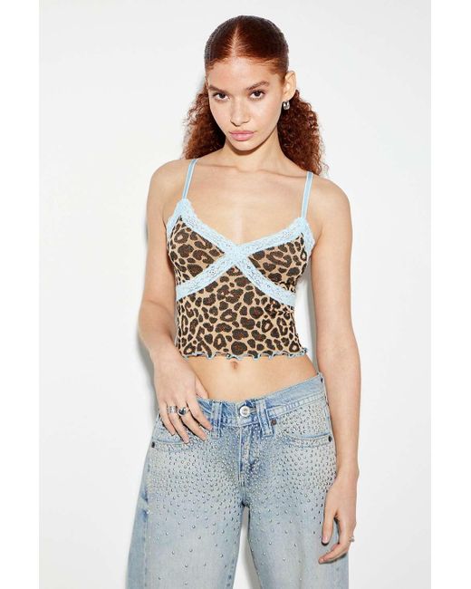 Urban Outfitters Blue Uo Leopard Print Cami Top Xs At