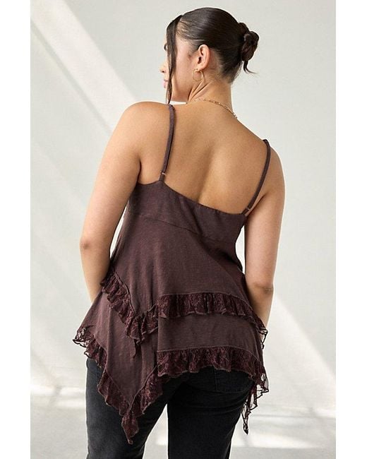 Kimchi Blue Brown Asterid Lace Trim Asymmetric Babydoll Cami