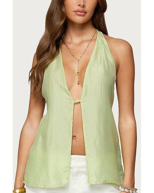 Edikted Green Silky Look Split Front Halter Top