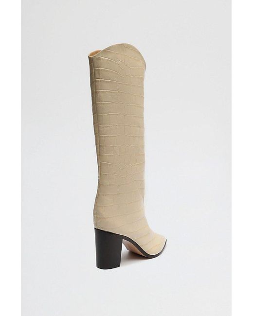 SCHUTZ SHOES White Maryana Leather Knee-High Croc Boot