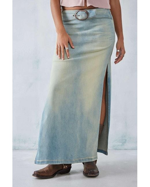 BDG Blue Light Tint Belted Column Maxi Skirt