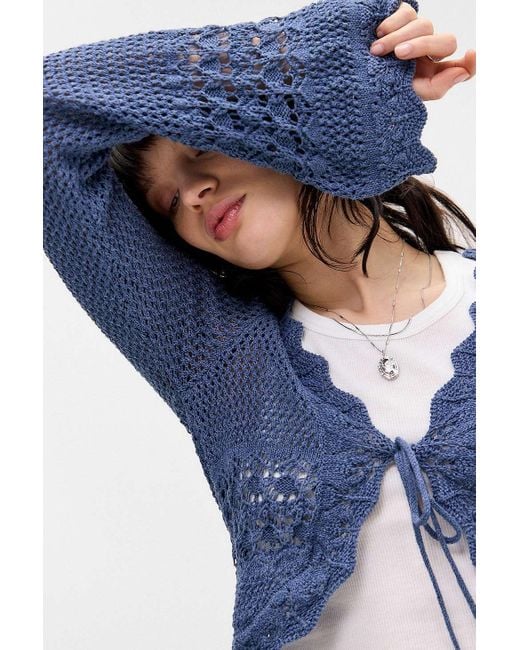 Urban Outfitters Blue Uo Rhodes Stitchy Tie-front Cardigan
