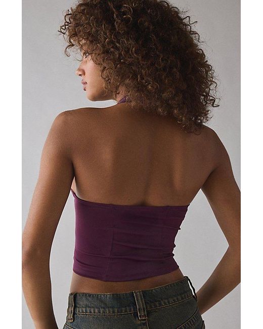 Urban Outfitters Multicolor Uo Luna Mixed Lace Trim Plunge Halter Top