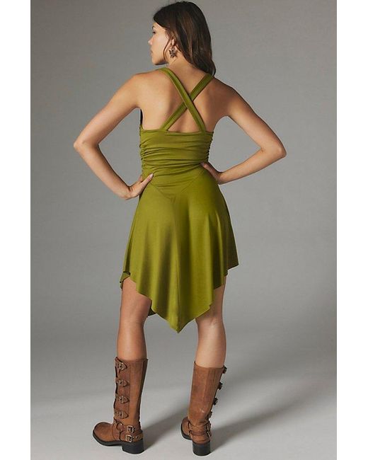 Silence + Noise Green Jordyn Asymmetrical Cross-Back Mini Dress