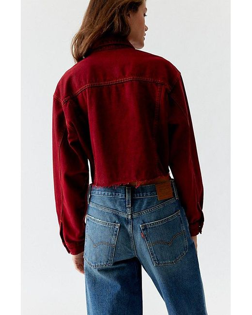 Urban Renewal Red Remade Overdyed Cropped Y2K Denim Jacket