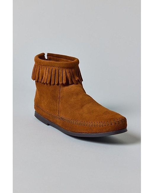 Minnetonka Brown Back Zip Hardsole Boots