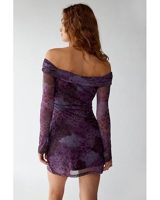 Urban Outfitters Purple Uo Isla Long Sleeve Off-The-Shoulder Mini Dress