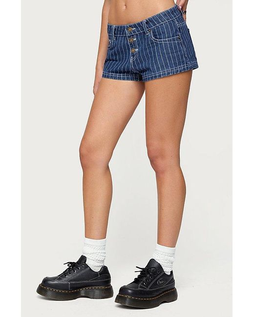 Edikted Blue Hanson Pinstripe Denim Shorts