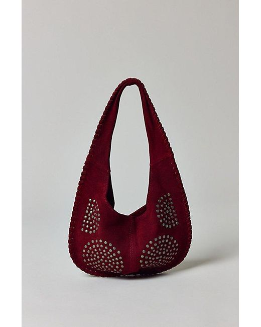 Silence + Noise Red Ivy Studded Suede Hobo Bag