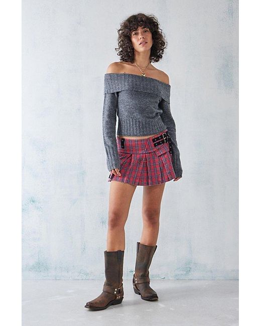 Urban Outfitters Red Uo Washed Tartan Mini Buckle Kilt Skirt