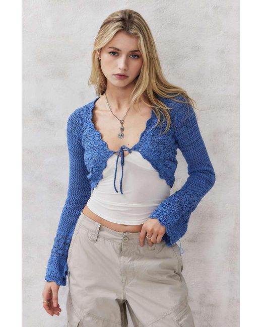 Urban Outfitters Blue Uo Tie-front Pointelle Cardigan