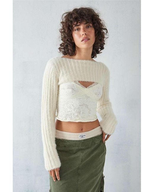 Urban Outfitters Natural Uo Eyelash Knit Shrug