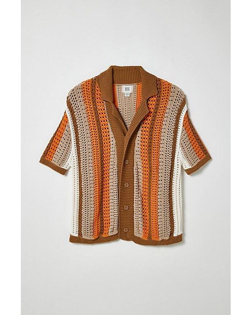 BDG Orange Striped Button-Down Polo Sweater for men