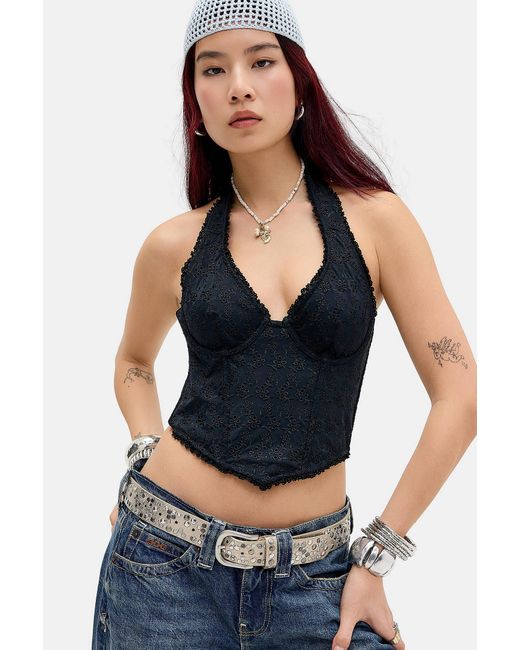 Out From Under Black Hot Stuff Broderie Halter Top