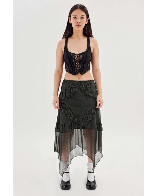 Urban Outfitters Uo Tuli Ruffle Midi Skirt in Black | Lyst