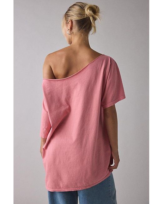 Urban Outfitters Pink Guitar Photo Graphic Oversized Off-The-Shoulder Tee