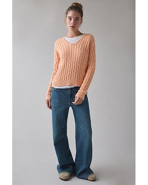 Vintage & ReMADE by UO Multicolor Vintage By Uo Bleached Cable Knit V-Neck Sweater