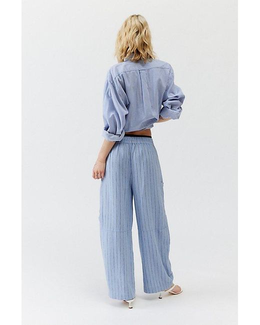 Urban Outfitters Blue Uo Mae Striped Linen Cargo Pant