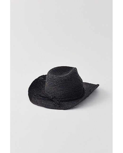 Urban Outfitters Black Millie Woven Raffia Cowboy Hat