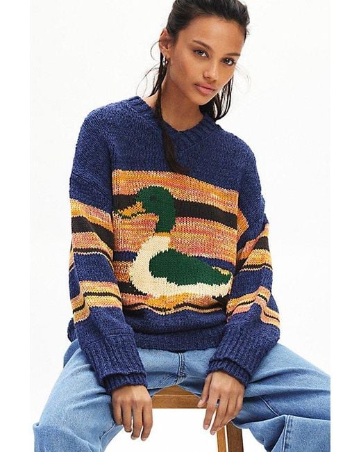 BDG Hunting Printed Knit Oversized Sweater in Blue Lyst