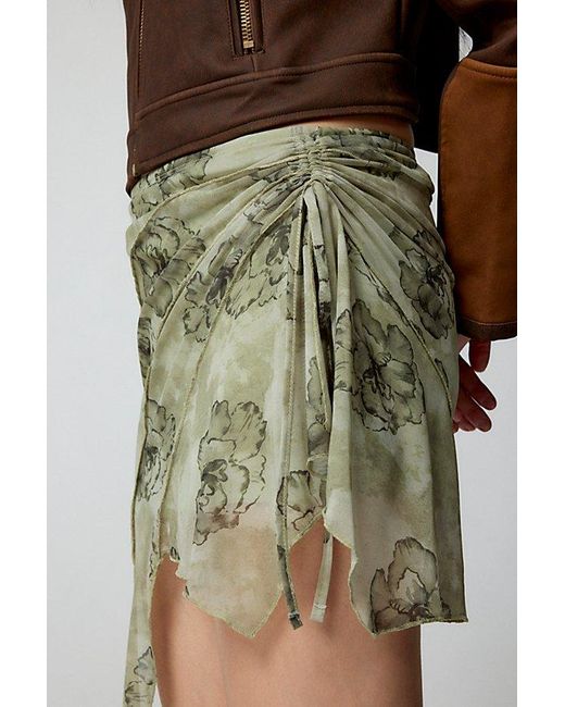 Urban Outfitters Green Uo Charlie Mesh Asymmetrical Mini Skirt