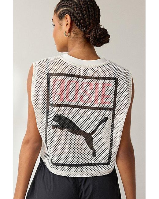 PUMA Gray X Rosé Graphic Mesh Cropped Jersey Tee