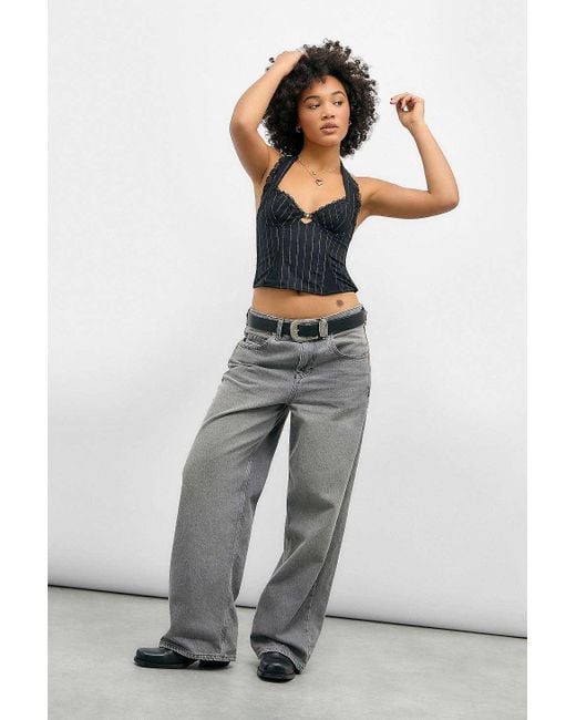 Silence + Noise White Silence + Noise Moss Pinstripe Halterneck Corset Top