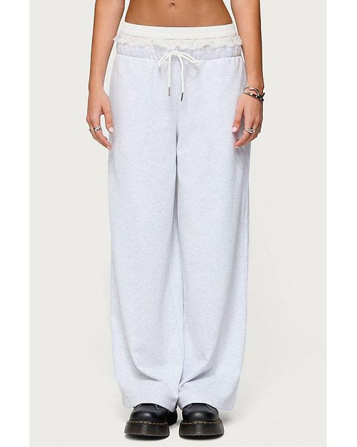 Edikted White Tamia Peekaboo Ruffle Lace Sweatpants