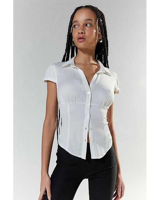 Silence + Noise White Sophie Satin Button-Up Shirt Top