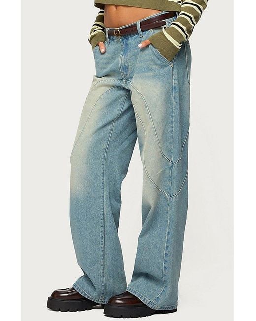 Edikted Blue Kiria Stitched Low Rise Baggy Jeans
