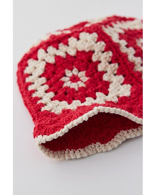 Urban Outfitters Red Granny Square Crochet Bucket Hat
