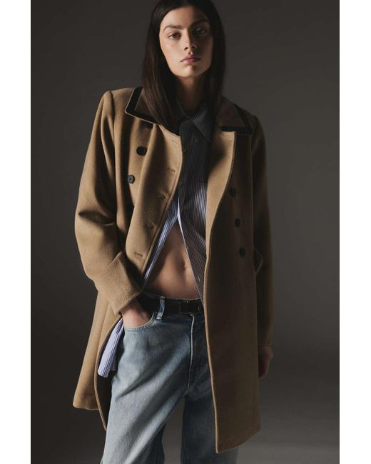 Noize Black Maura Double-breasted Coat Jacket In Tan,at Urban Outfitters