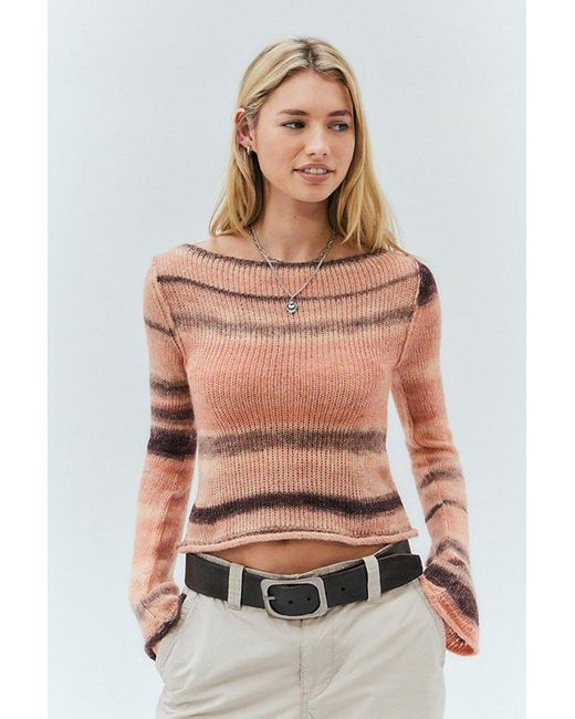 Urban Outfitters Pink Uo Spacedye Fluted Sleeve Ribbed Knit Top