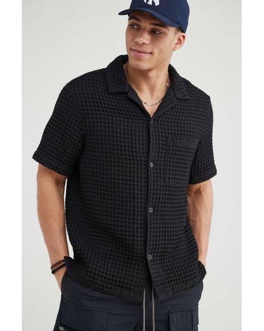 Standard Cloth Black Waffle Texture Shirt for men