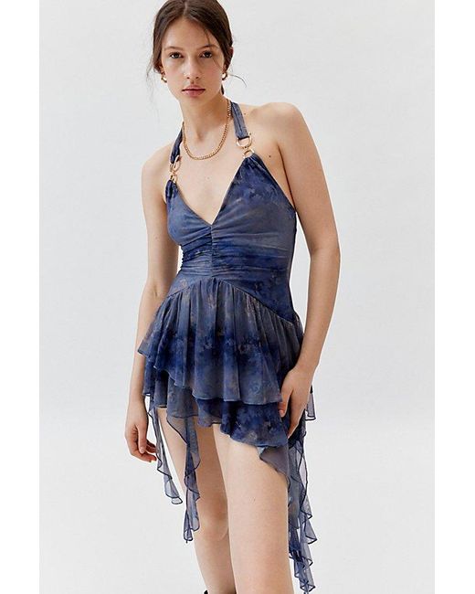 sachin and babi light blue dress Halter Neck Asymmetric Mini Dress in Cream main image 1