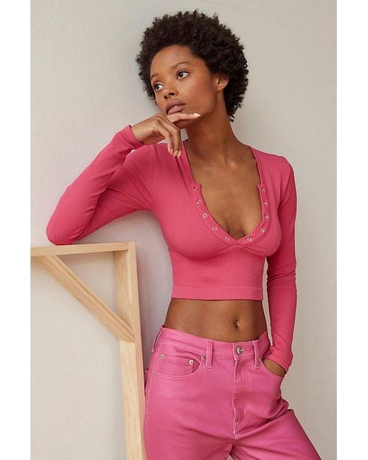 Out From Under Pink Claudia Seamless Henley Top