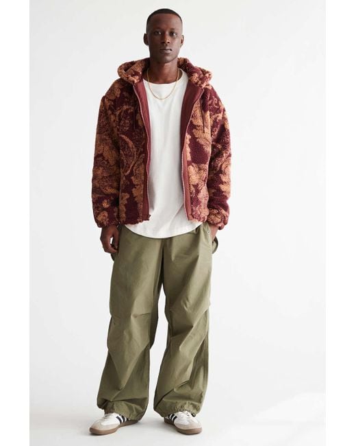 Urban Outfitters Uo Patterned Fleece Hooded Jacket in Brown for
