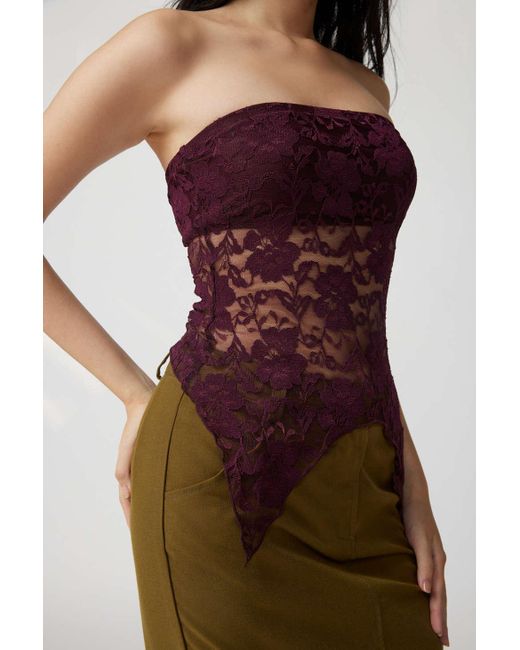Urban Renewal Remnants Witchy Lace Tube Top In Purple,at Urban Outfitters  in Red
