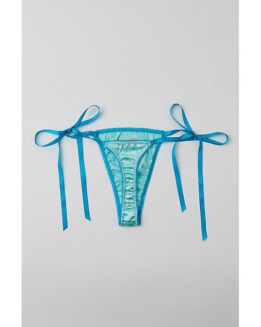Out From Under Blue Sweet Nothings Satin Bow Thong