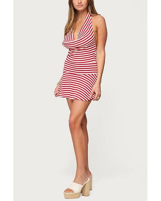 Edikted Red Cowl Neck Drop Waist Mini Dress