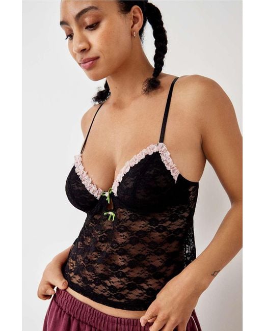 Out From Under Red Black & Pink Ribbon Lace Cami