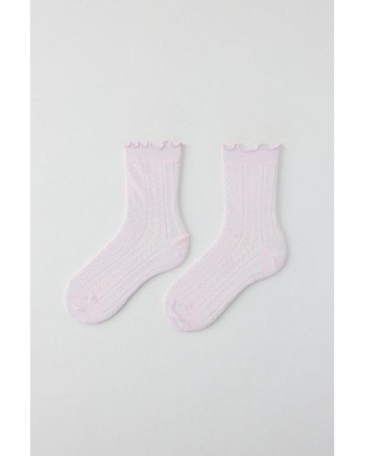 Urban Outfitters Pink Lettuce-Edge Pointelle Crew Sock